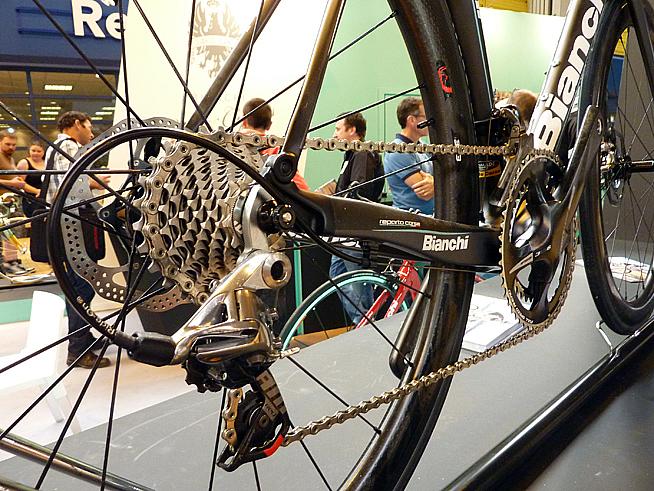 Bianchi exhibited a disc brake version of their top-of-the-range Oltre.