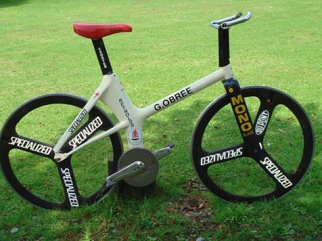 The bike used by Graeme Obree when he set the hour record in 1993 and 1994.