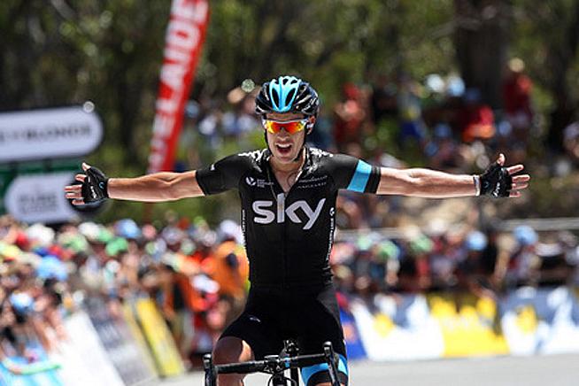 Richie Porte celebrates the win on stage 5 of the 2014 Tour Down Under.