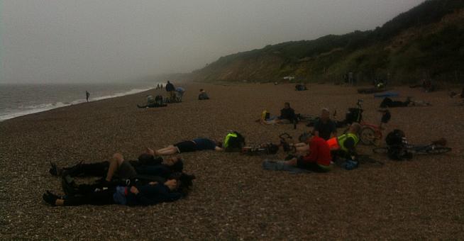 Riders recover on the beach at Dunwich in the early morning