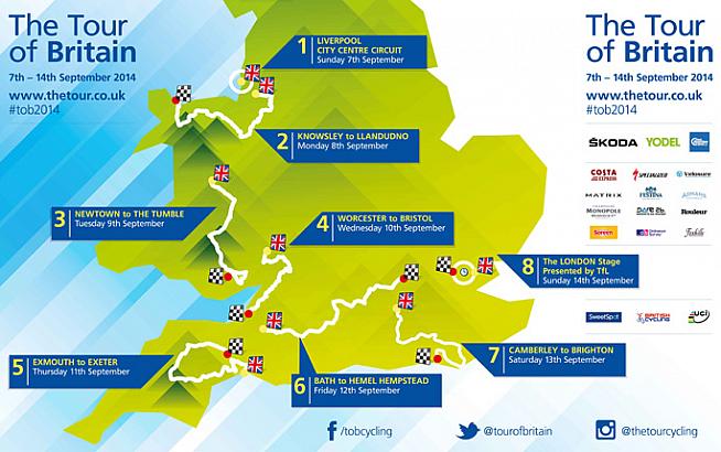 Left of centre: the 2014 Tour of Britain route. Photo: Tour of Britain