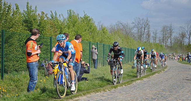 Taking the racing line on the Paris-Roubaix.