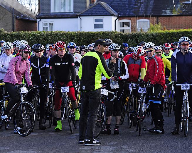 Riders receive their safety briefing before starting the 2014 Spring Onion Sportive. Photo: Jon Bromley