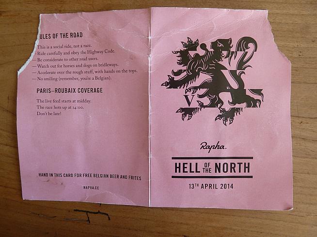 Instructions for the Hell of the North...and the ticket for free Belgian beer and frites.