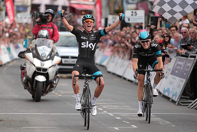 Team Sky's Peter Kennaugh wins the 2014 men's National Road Race - a title he defended yesterday. ©Huw Evans Picture Agency