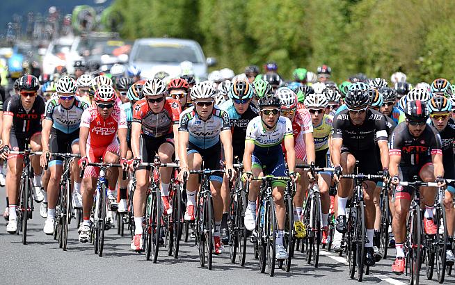 Competitors cycle through country lanes during British Cycling National Road Championships Mens race ©Huw Evans Picture Agency