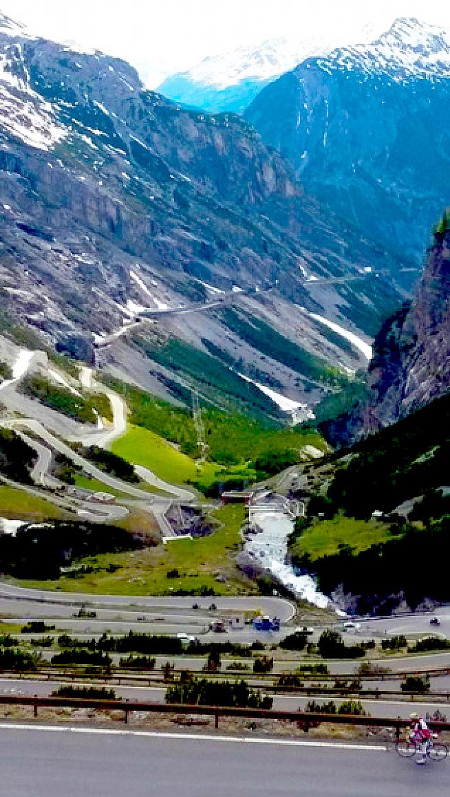The Stelvio and some of its 46 hairpins.
