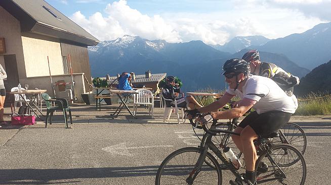 Dan McCausland races through the village of Alpe d'Huez to the finish line of the Marmotte.