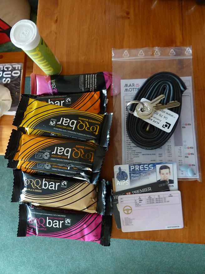 Fruit bars  gels  debit card  ID and other provisions for the Marmotte.