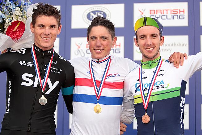 Winner Peter Kennaugh wears the national road champion's jersey for the first time ©Huw Evans Picture Agency