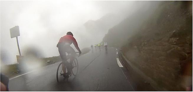 Stills from video I recorded along the way show the treacherous conditions at the top of the Tourmalet.