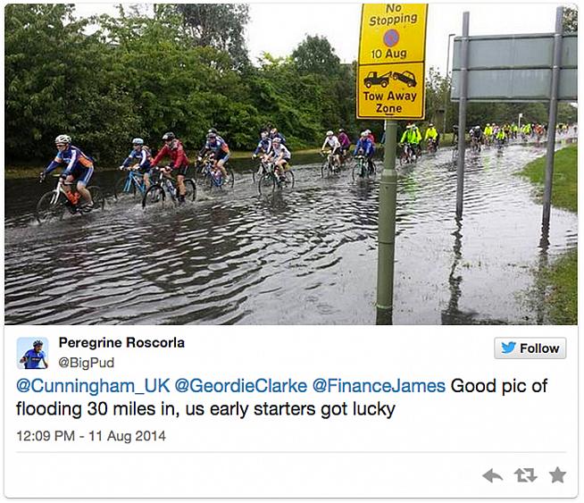 Torrential rain left some sections of the route flooded.