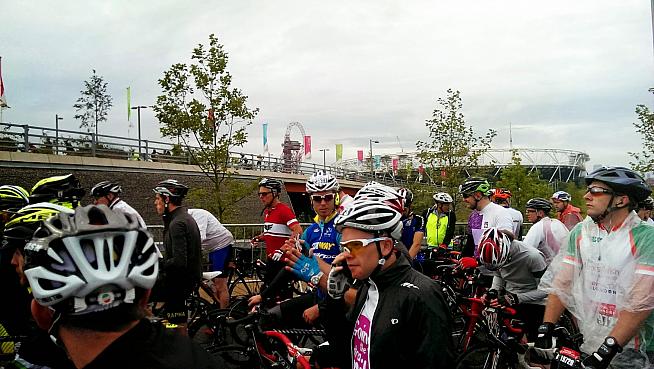 Waiting to start the the 2014 RideLondon-Surrey 100 in the Olympic Park.