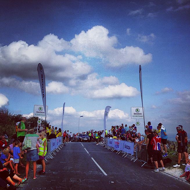 The scene atop Ditchling Beacon  shortly before the race arrived.