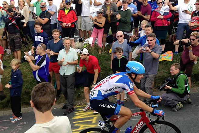 Dylan van Baarle leads the break up Ditchling Beacon on stage 7 of the 2014 Tour of Britain.