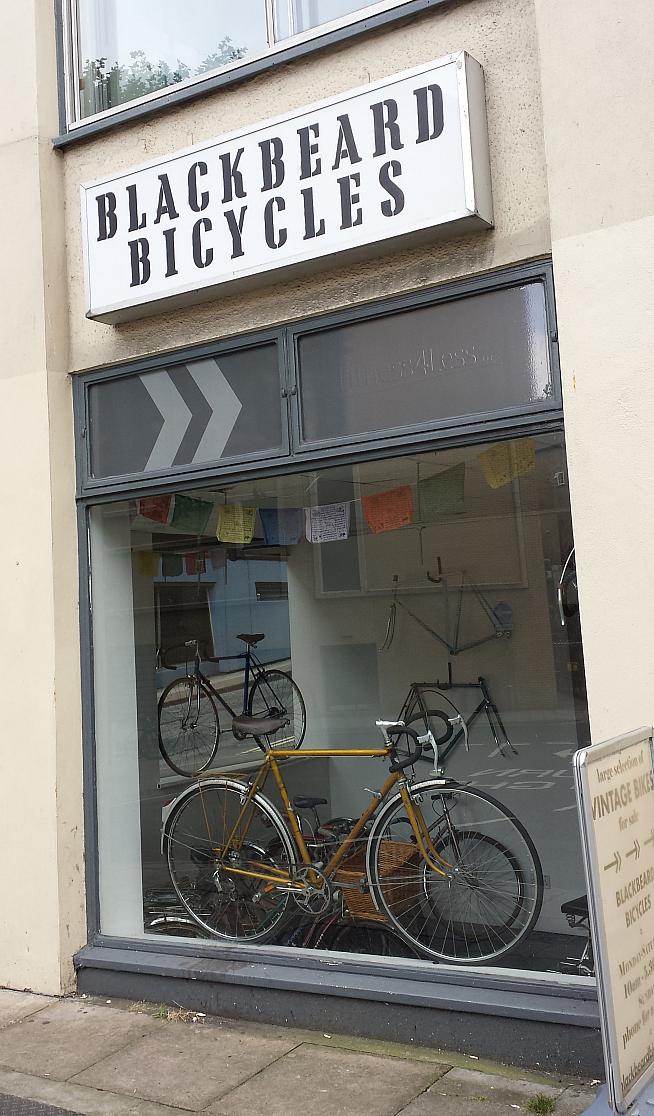 Window display of Blackbeard Cycles in The Pithay  central Bristol.