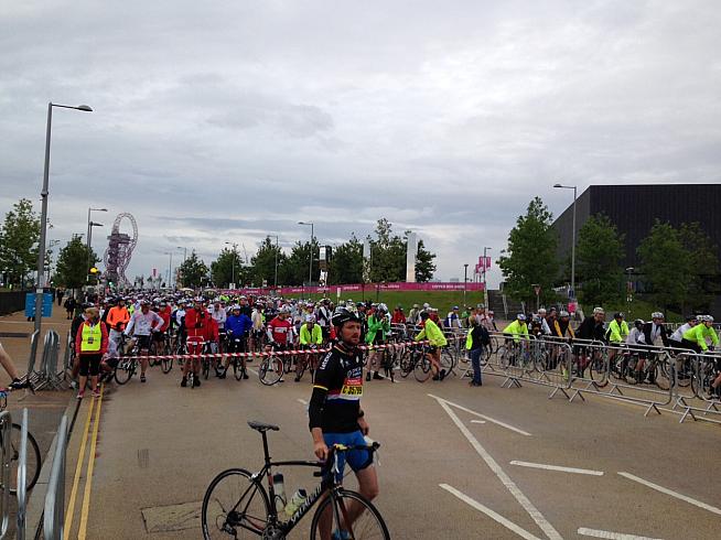 Starting gate at the Olympic Park shortly before the rain.