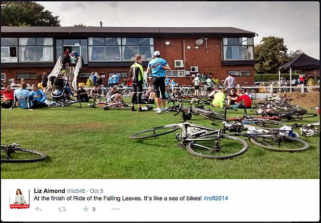 Enjoying a beer at the finish. Photo by Liz545 via Twitter.