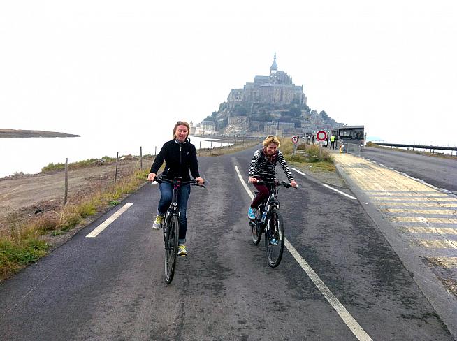 Crossing the causeway to Mont-Saint-Michel.