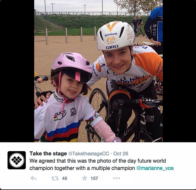 Vos shares a few tips with a future star... Photo: Take the Stage via Twitter