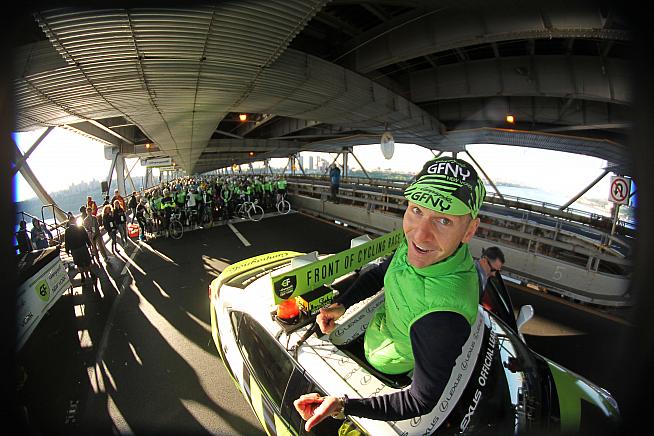 Uli Fluhme at the GFNY start on the George Washington Bridge. Credit: SPORTOGRAF.COM