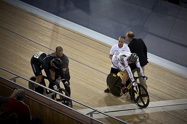 Max Levy v Edward Dawkins in Men's Sprint. Photo: Toby Andrew