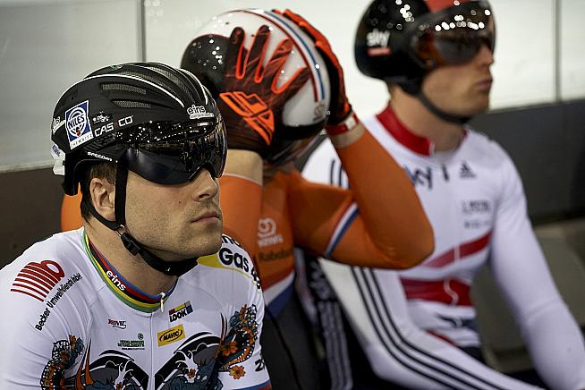 Maximillian Levy prepares for Keirin win. Photo: Toby Andrew