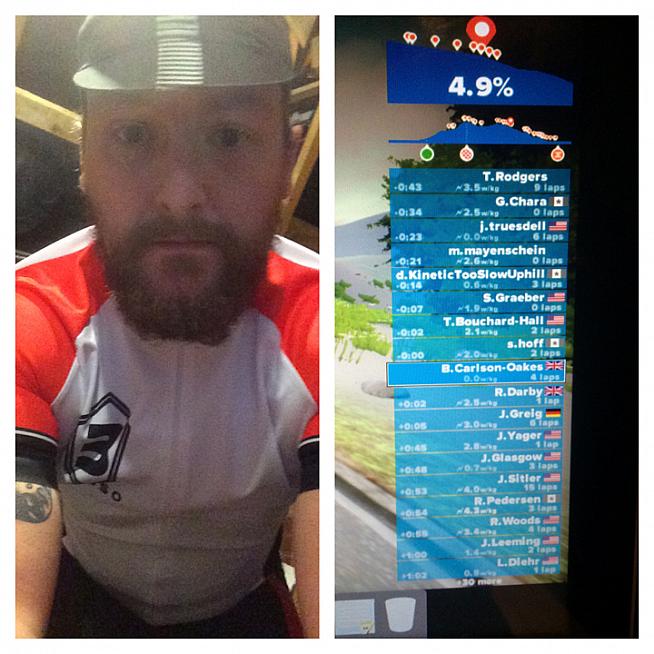 Sportive guinea pig Ben finds time for a selfie on Zwift Island.