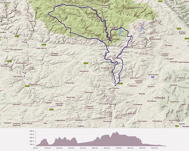 Route and profile for the 2015 Exmoor Beauty Challenge.