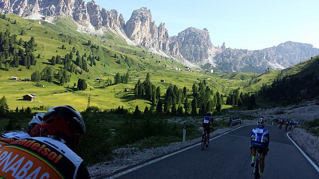 Riding through the Passo Gardena