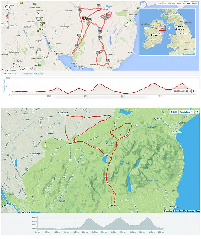 Official route (top) vs the actual route. Organisers shortened the course to 40 miles due to adverse weather.