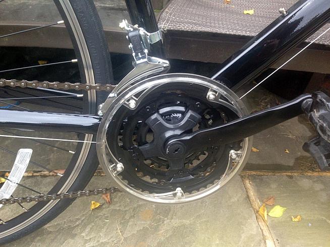 A triple chainset up front offers a wide gear ratio.