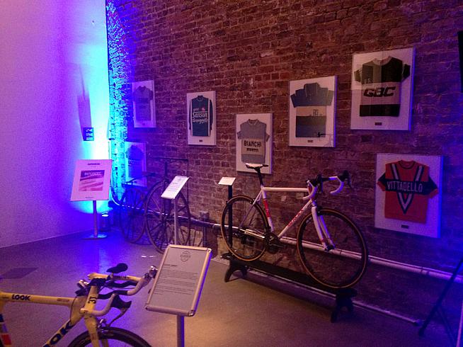 A selection of jerseys and bikes from cycling legends was on display.