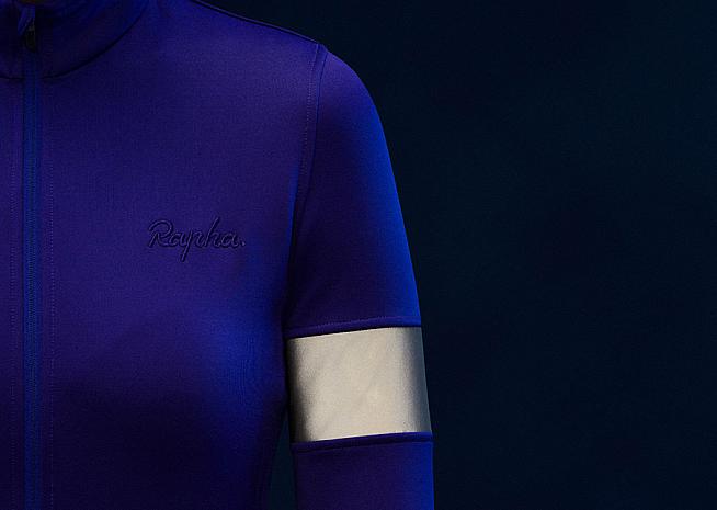 Rapha's trademark armstripe is reflective under headlights.