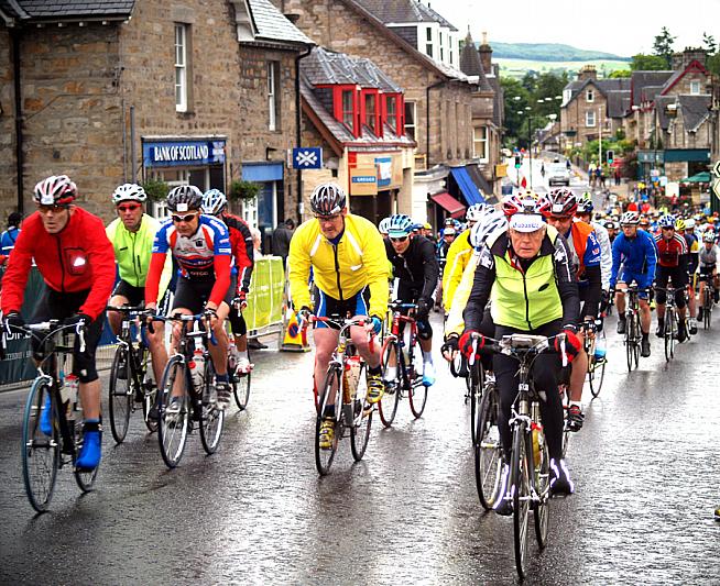 Riders set out from Pitlochry on the Etape Caledonia.