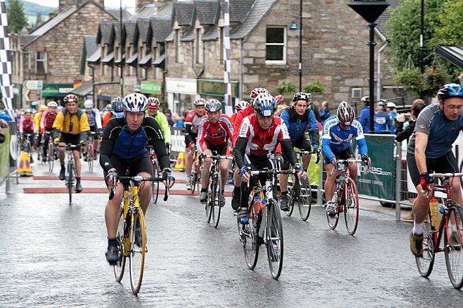 Riders set out from Pitlochry on the Etape Caledonia.