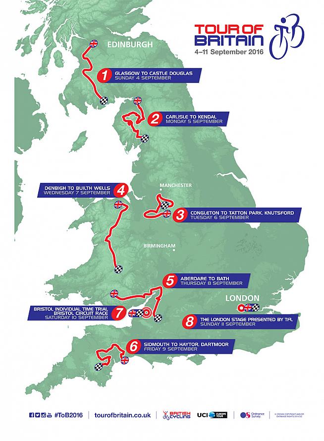 Tour of Britain 2016 stage map.