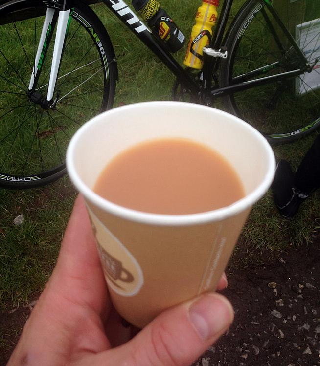 Our reporter teases his new bike with a hot cuppa.