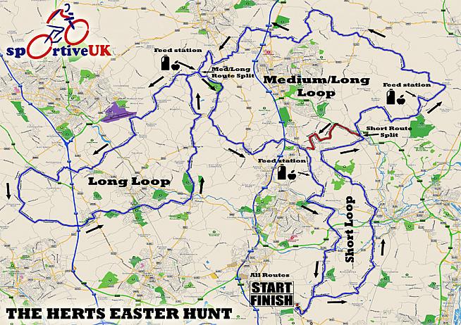 Route map for the Herts Easter Hunt.