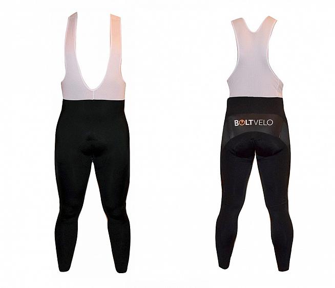 The Bolt Velo bib tights are constructed of a polyester  spandex  nylon and lycra mix that is 'breathable and wicking and superbly wind-resistant.'