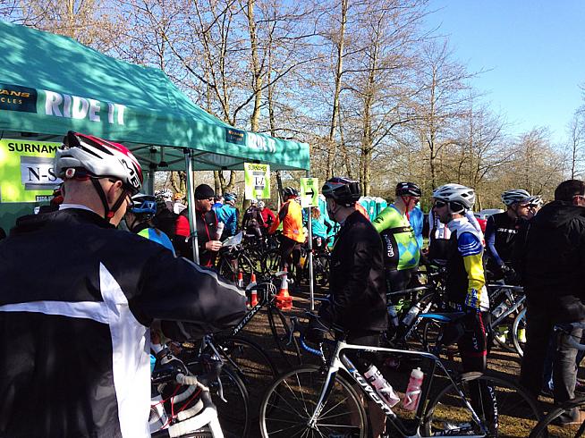 Cyclists sign on for the Evans Ride It Milton Keynes Sportive.