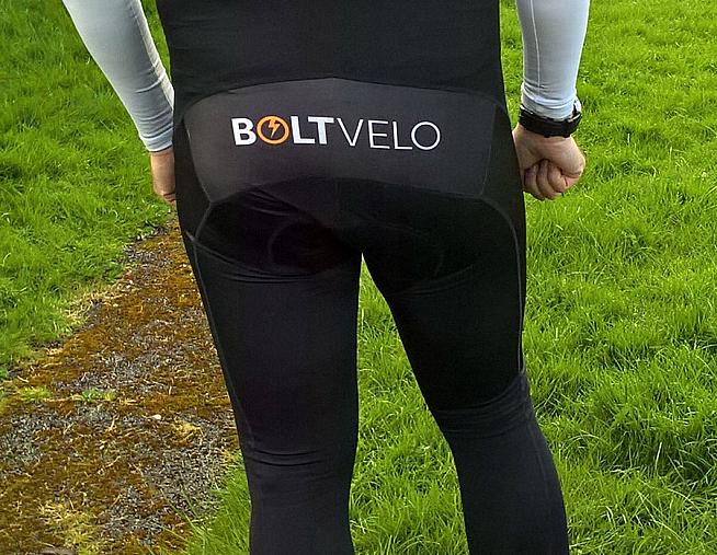 The Bolt Velo logo is emblazoned across premium real estate on the rear of the tights.
