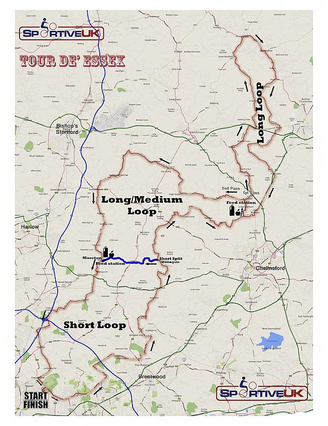 Map of the Tour de Essex long route.