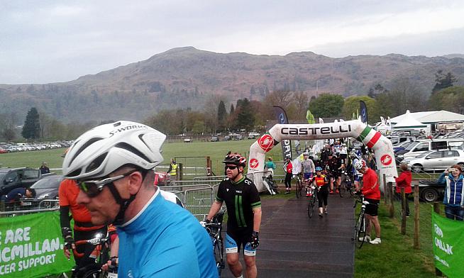 Riders assemble for an early start in Grasmere.