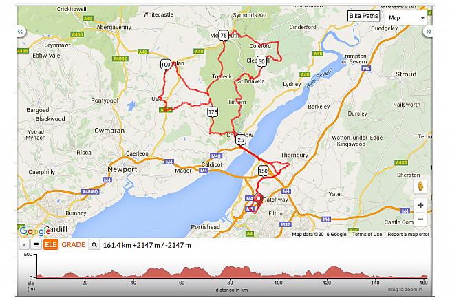 Route map for the Black Rat Granfondo including the 'vanishing loop'.