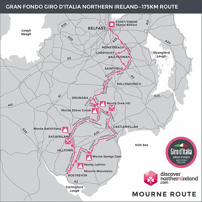 The 175km Mourne Route of the Gran Fondo Giro d'Italia Northern Ireland.