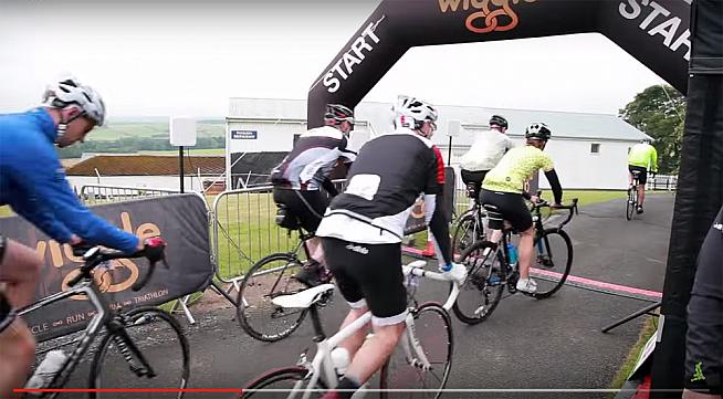 Crossing the start line at Hexham Racecourse.