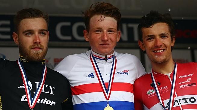 Tao Geoghegan Hart (centre) has signed for Team Sky after impressing as a stagiaire last season.