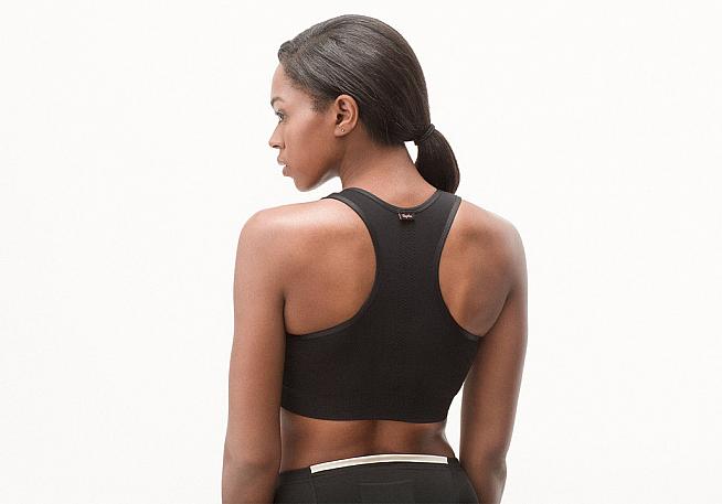 The Rapha bra is available in light or medium support versions and in black or white.
