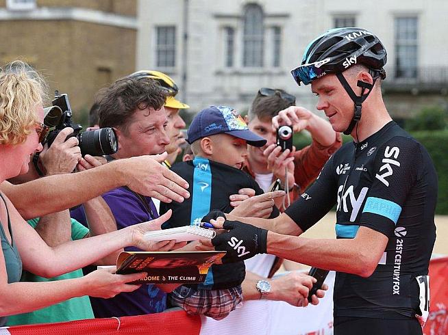 Froome signing autographs at RideLondon at the end of July.